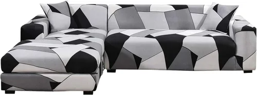 Vista 35 de MIFXIN Funda para sofá seccional, 2 piezas, elásticas de 3 asientos, en forma de L, fundas elásticas impresas para sofá seccional, protector de Negro