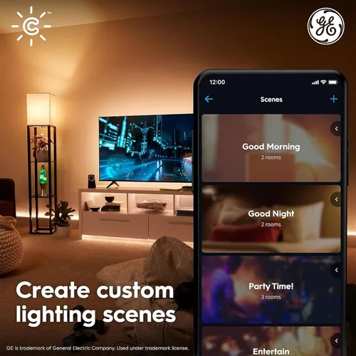 Vista 5 de GE Lighting Cync - Bombillas LED inteligentes A19 con Bluetooth y Wi-Fi, 60 W de repuesto, compatible con Alexa + Google Home sin hub, paquete de 2