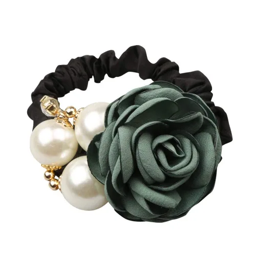 Vista 4 de LOVEF 4pcs Coreano Moda Perla Cuerda De Pelo Rosa Flor Rhinestone Lazos/Joyería Banda De Caucho