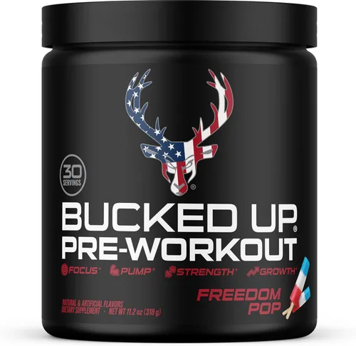 Vista 8 de Bucked Up Pre Workout 6 gramos de citrulina, 2 gramos de beta alanina y 3 otros ingredientes de marca registrada (Blue Raz)