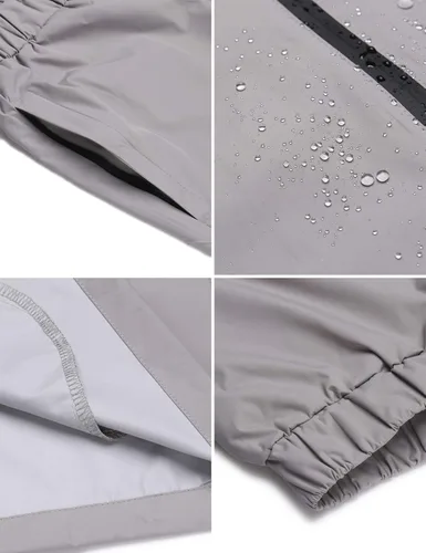 Vista 5 de COOFANDY Traje de lluvia impermeable para hombre con capucha, 2 piezas, ligera, pesca, campamento, chaqueta de lluvia