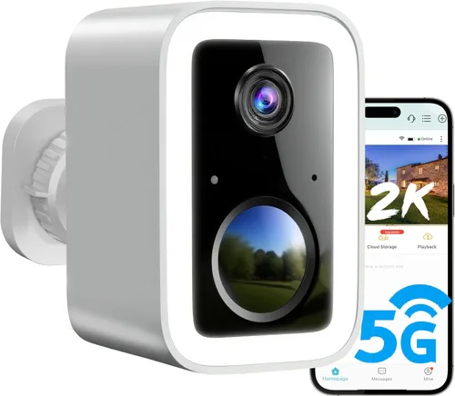Cámaras de seguridad 2K inalámbricas para exteriores, almacenamiento en la nube gratuito, foco y sirena integrados, detección de movimiento por IA,