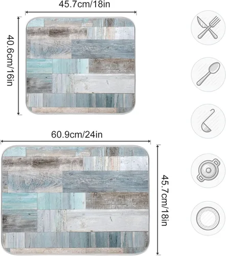 Vista 3 de Tapete de secado de platos para cocina, puerta de granero, encimera de madera rústica, de 16 x 18 pulgadas, tapete de microfibra absorbente