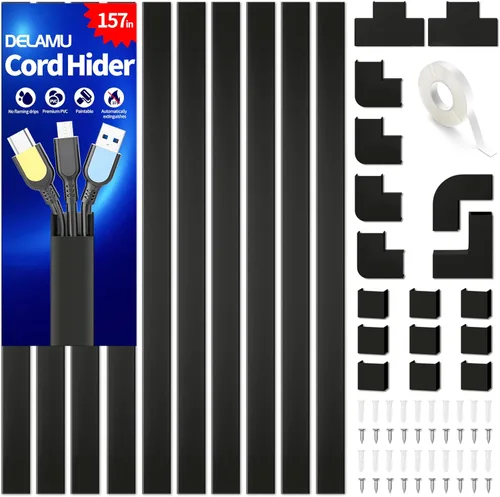 Vista 24 de Delamu Ocultador de cables, cubiertas de alambre de 157 pulgadas para cables en la pared, ocultador de cables premium cubiertas de cables