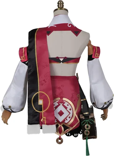 Vista 2 de Anime Yanfei Cosplay traje conjunto completo con sombrero personalizar, S, Rojo