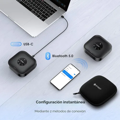 Vista 4 de EMEET Altavoz de conferencia M0 Plus, 4 micrófonos de IA con captación de voz 360°, reducción de ruido, altavoz USB C, altavoz de conferencia