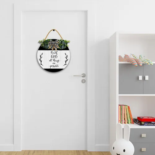 Vista 7 de Letreros con texto en inglés "With God All Things are Possible for Front Door Wreaths" (Con Dios todas las cosas son posibles) para coronas