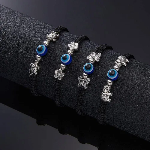 Vista 4 de Pulsera contra el mal de ojo para mujeres y hombres, pulseras de la suerte hechas a mano, pulsera trenzada de macramé, pulsera de protección