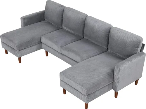 Vista 219 de Sofá modular de felpilla con tapicería en forma de L, sofá modular de 4 asientos con otomana extraíble y 5 almohadas para sala de estar, apartamento