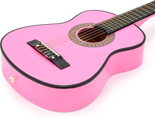 Vista 4 de Guitarra clásica de madera de 30 pulgadas con estuche y accesorios para niños, niñas, principiantes (Rosa)