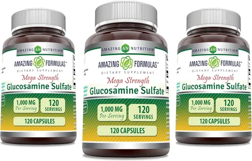 Amazing Formulas - Suplemento de sulfato de glucosamina Mega Strength | 1000 mg por porción | 120 cápsulas | Sin OMG | Sin gluten | Fabricado en