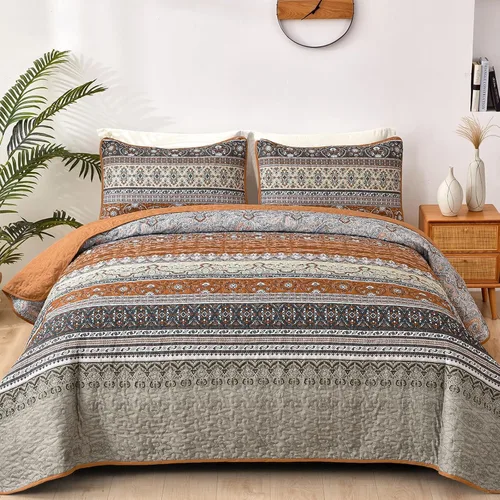 Vista 25 de WONGS BEDDING Juego de edredón bohemio tamaño individual, juego de ropa de cama azul bohemio individual, colcha de microfibra ligera con funda
