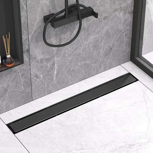 Vista 8 de YEFU Drenaje de ducha lineal dorado para baño: drenaje de ducha de 12 pulgadas con rejilla de inserción de azulejos - Drenaje lineal rectangular