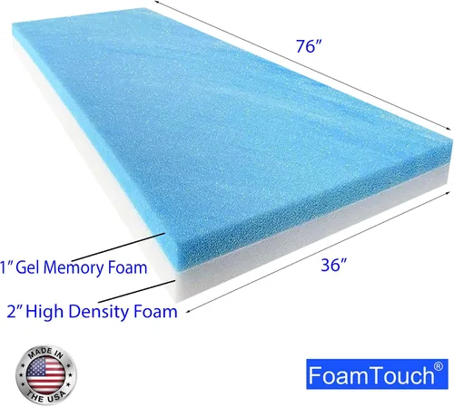 Vista 2 de FoamTouch Colchón de espuma viscoelástica de gel de 3" sin funda Gel sobre espuma blanca