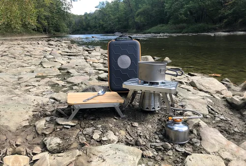 Vista 8 de nCamp Juego de 4 piezas de superficie de preparación de estufa de cocina para acampar al aire libre con estuche de transporte para senderismo