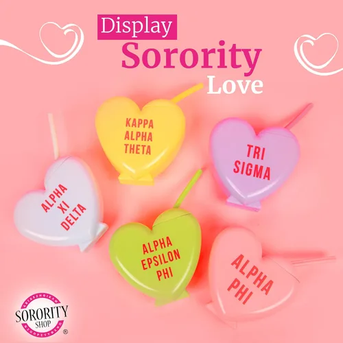 Vista 6 de Sorority Shop Kappa Kappa - Vaso gamma con pajilla, vaso de 16 onzas en forma de corazón de caramelo con tapa y popote de silicona, vaso de plástico