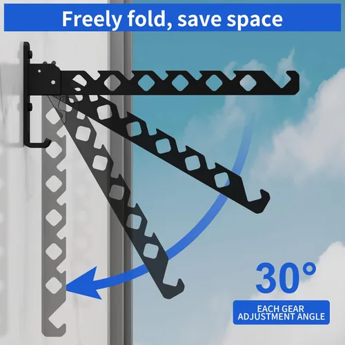 Vista 3 de Tendedero de Pared para Secar Ropa, Colgador de Ropa de Pared Plegable, Gancho Colgador de Lavandería para Baño, Perchero de Pared Interior, Negro