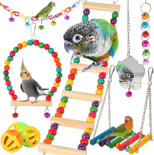 YIXUND Juguetes para pájaros para periquitos, loros, conures, cacatúas, pájaros del amor, pinzones, Mynah, periquito – 9 piezas de puente de