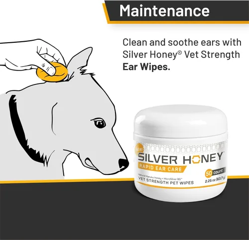 Vista 3 de Silver Honey Rapid Ear Care Vet Strength - Toallitas para mascotas, 50 unidades, miel de manuka y microplata BG
