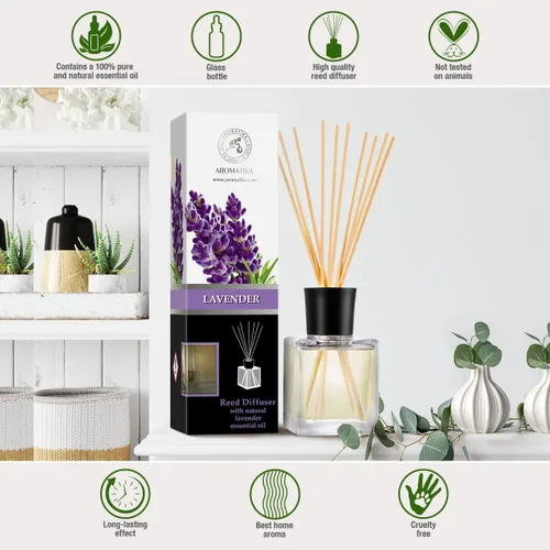 Vista 2 de Difusor de varillas con aceite esencial natural de lavanda, 6.8 onzas líquidas, difusor de varillas perfumado, juego de regalo con varillas