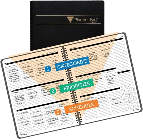Planner Pad Organizador de 12 meses con embudo de 3 niveles encuadernado en espiral, octubre de 2025 a septiembre de 2026, cubierta negra/tinta