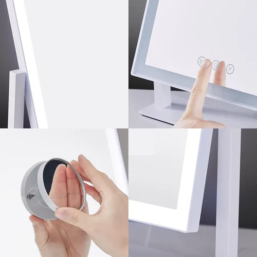 Vista 6 de HIEEY Espejo de maquillaje iluminado, espejo de tocador Hollywood con luces, tres modos de iluminación de color y espejo de aumento 5X, control