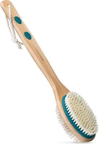 Vista 10 de MainBasics Exfoliador de Espalda para Ducha – Cepillo de Mango Largo de Doble Cara para Lavado Corporal y Exfoliación con Cerdas Exfoliantes
