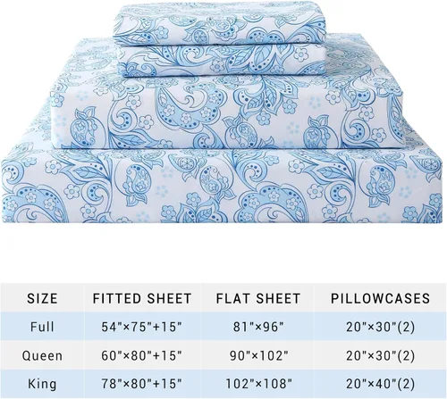 Vista 7 de Viviland - Juego de sábanas floral individual, 3 piezas, diseño bohemio azul con patrón de flores y estampado turco de cachemira, de microfibra