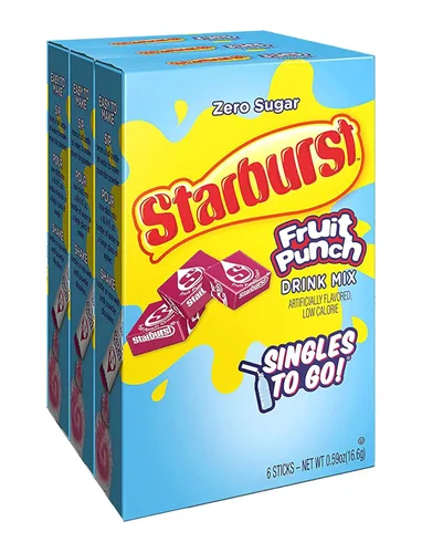 Starburst Singles To Go - Mezcla de bebida en polvo, ponche de frutas, 3 cajas con 6 paquetes cada una, 18 porciones totales, polvo de bebida sin