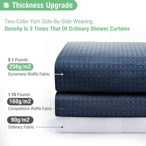 Vista 165 de Cortina de ducha de tela Dynamene verde oscuro - Cortinas de baño de tela de nido de abeja texturizadas resistentes, juego de cortinas de baño