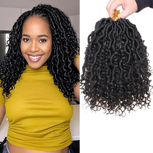 Vista 37 de COOKOO Cabello de ganchillo negro natural de diosa, 10 pulgadas, 8 paquetes de rastas sintéticas preenrolladas con extremos rizados, trenzas