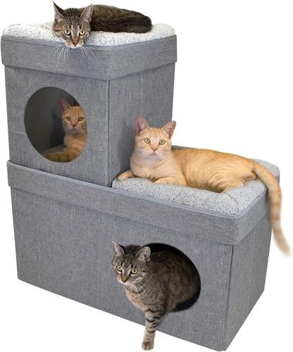 Vista 11 de Kitty City Muebles de cubo para gatos de interior, cubo gris