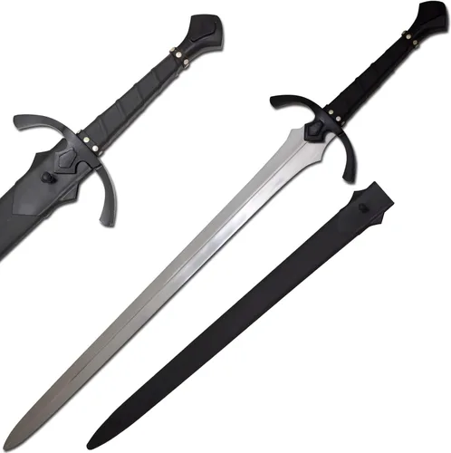 Vista 9 de Medieval Warrior Espada negra 42 pulgadas en general hecha a mano forjada a mano 1065 acero de alto carbono espiga completa