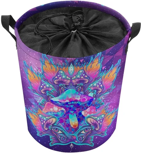 Vista 8 de Colorful Psychedelic Mushroom Foldable Waterproof Laundry Basket Fantasy Purple Starry Sky Galaxy Magic Mushrooms for Blanket Toys Dirty Clothes in