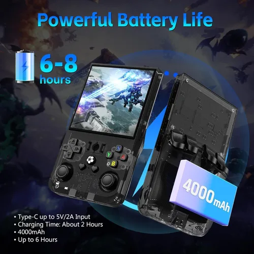 Vista 3 de R36MAX - Consola de juegos portátil, consola de juegos retro con batería de 4000 mAh, pantalla IPS de 4.0 pulgadas, sistema Linux de código abierto
