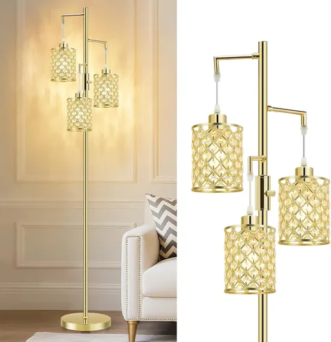 Vista 11 de Lámparas de pie de cristal GyroVu para sala de estar, lámpara de pie negra de 3 luces, lámpara alta de pie con elegante pantalla de cristal K9