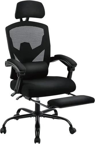 Sweetcrispy Silla de escritorio para computadora de oficina, ergonómica, con respaldo alto, de malla, giratorias, con ruedas, cómodo soporte lumbar,