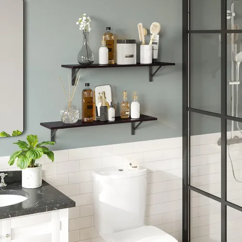 Vista 4 de DINZI LVJ Estantes largos de pared, estantes de pared de 31.5 pulgadas, juego de 2, fáciles de instalar, repisas de almacenamiento de pared