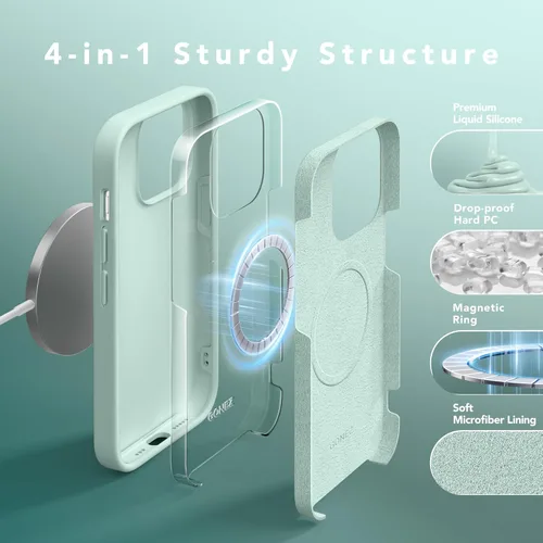 Vista 1840 de GONEZ Funda magnética para iPhone 14, compatible con Magsafe, con protector de pantalla + protector de cámara, forro de microfibra antiarañazos