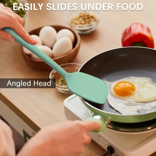 Vista 4 de Coukre Juego de 2 espátulas de silicona, resistentes al calor, sin BPA, espátulas de cocina sólidas y ranuradas para sartenes antiadherentes