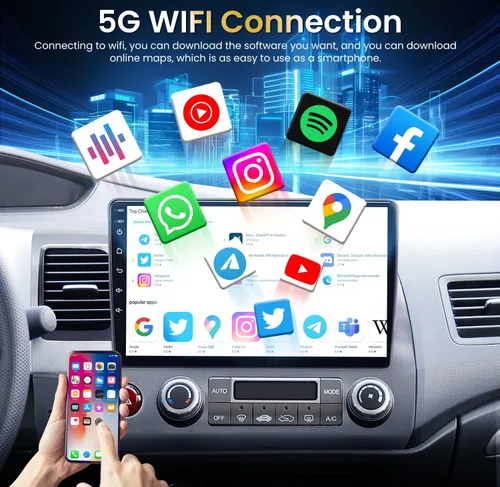 Vista 5 de Radio de coche 8-Core 4+32G para Honda Civic 2006-2011: Android 13 estéreo inalámbrico Carplay Android Auto, 10 "pantalla táctil 1280 * 800 5G WiFi