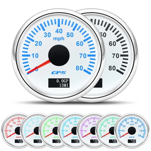 Vista 9 de ARTILAURA Velocímetro GPS de 52mm 2-1/6" para embarcaciones, 60 MPH, odómetro, 7 colores, impermeable, 9-32V, para AUTO, automóvil, marítimo (negro)