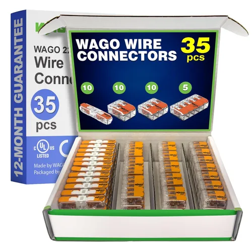 WAGO Serie 221 35 piezas de conectores de alambre de empalme compactos | Incluye (10x 221-2401), (10x 221-412), (10x 221-413), (5x 221-415) |
