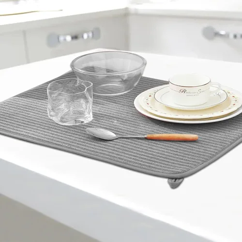 Vista 6 de Paquete de 2 tapetes grandes para secar platos para encimera de cocina, escurridor de platos absorbente de microfibra de 24 x 17 pulgadas