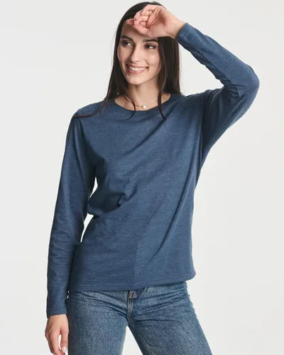 Vista 2 de Real Essentials Paquete de 4 camiseta de algodón de manga larga con cuello redondo para mujer (disponible en tallas grandes)