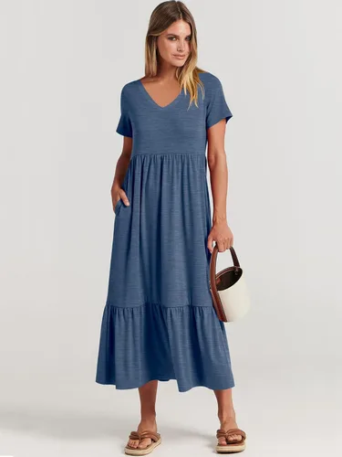 Vista 7 de ANRABESS Vestido de verano casual de manga corta con cuello en V para mujer, vestido de playa con bolsillos