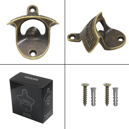 Vista 4 de Abridor de cerveza de montaje en pared, con rosca IT'S FIVE O'CLOCK SOMEWHERE, abrebotellas de bronce antiguo, para regalos