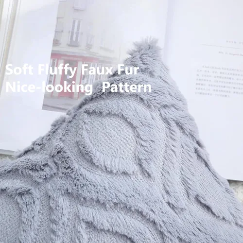 Vista 2 de decorUhome Juego de 2 fundas de almohada de 12 x 20 pulgadas, fundas de almohada de felpa suave de lana sintética azul gris sólido para sofá, cama