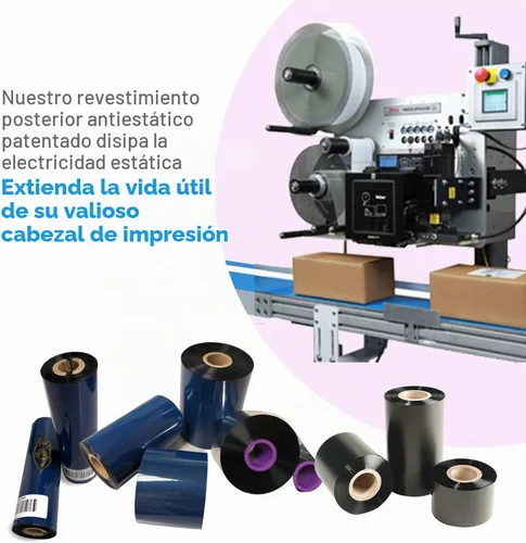 Vista 7 de Wolfbarco 1 Roll 1.57" x 1476' 40mm x 450m Premium Resin-Enhanced Wax Ribbon, Black Barcode Thermal Transfer Ribbon 1" Core Coated Ink Outside (CSO)