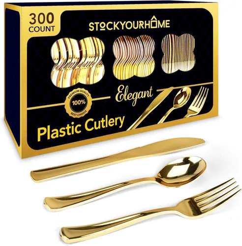 Vista 12 de Juego de cubiertos de plástico resistente (plateado) de 75 piezas, juego de cubiertos desechables, ideal para fiestas, bodas y catering, cubiertos